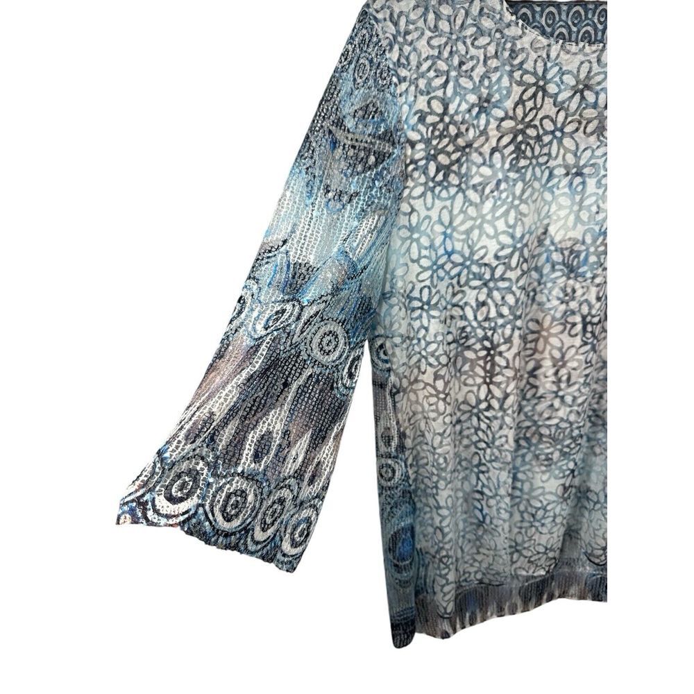 Adore Floral Art Abstract TUNIC - Size L Short Sleeve Burnout Hippie Boho - Picture 6 of 8